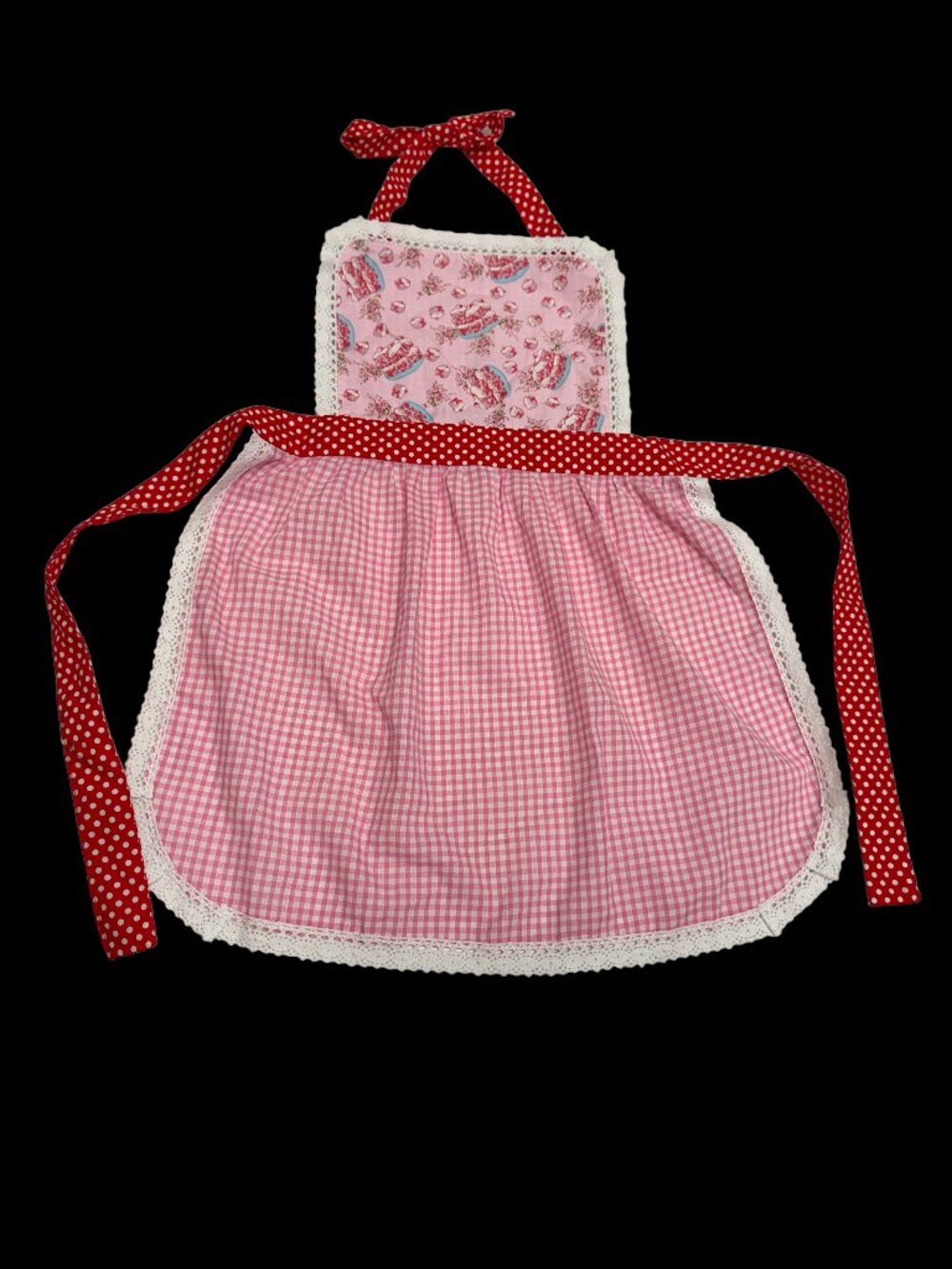 Child Girl Bib Apron Baking Cooking Chef Pink Red Polka Dots by Bunnystreet UK